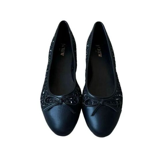J Crew Black Tweed Ballet Classy  Flats Round Toe Bow Women’s Shoes Sz 8.5 - Picture 5 of 13